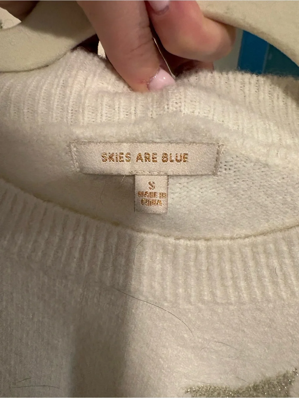 Skies Are Blue Cream Crewneck Sweater with Gold Stars